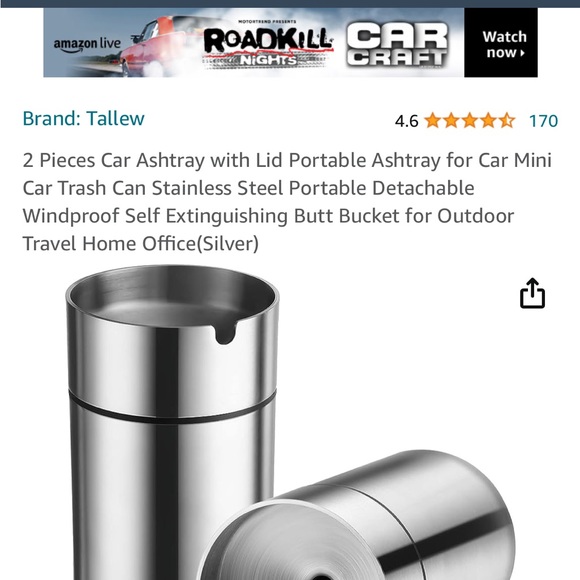 Car Ashtray with Lid 2 Pieces Stainless Steel Ashtrays, New in box. - Picture 4 of 8